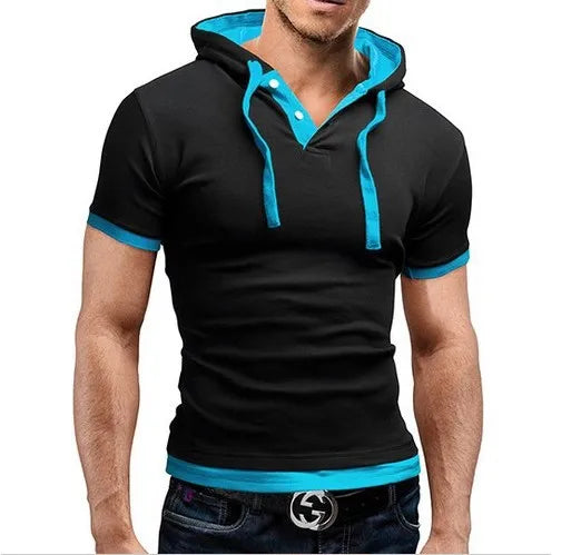 Men's T Shirt 2024 Summer Slim Fitness Hooded Short-Sleeved Tees Male Sportswer T-Shirt Slim Homme 5XL