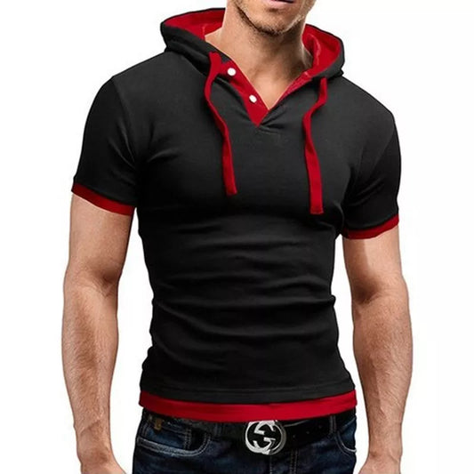 Men's T Shirt 2024 Summer Slim Fitness Hooded Short-Sleeved Tees Male Sportswer T-Shirt Slim Homme 5XL