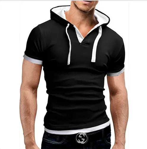 Men's T Shirt 2024 Summer Slim Fitness Hooded Short-Sleeved Tees Male Sportswer T-Shirt Slim Homme 5XL