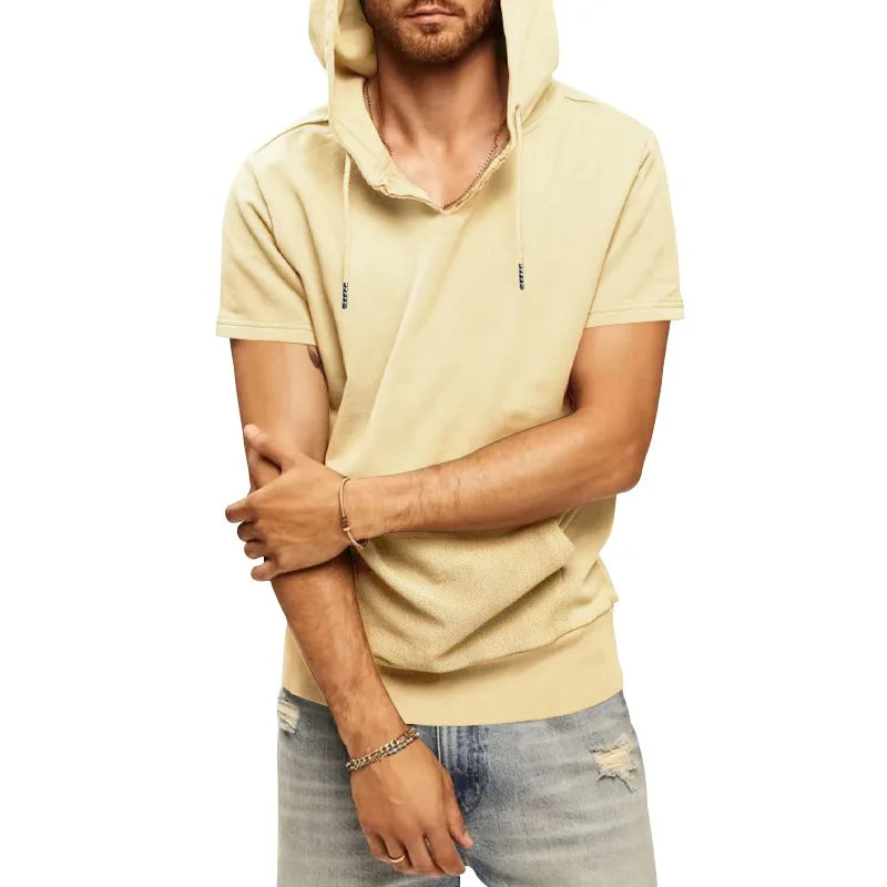 2024 New Men's Large Size Sports Casual Short Sleeve Hooded Loose T-shirt