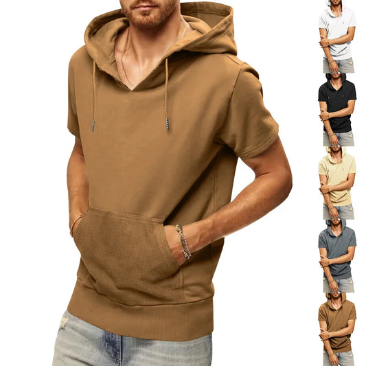 2024 New Men's Large Size Sports Casual Short Sleeve Hooded Loose T-shirt